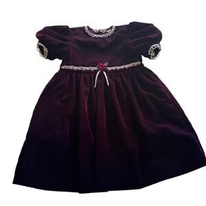 Vintage Peaches n Cream Burgundy Velour Dress - 6X